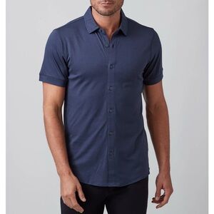 Raffi Linden Polo button up cotton shirt midnight men blue Large business casual